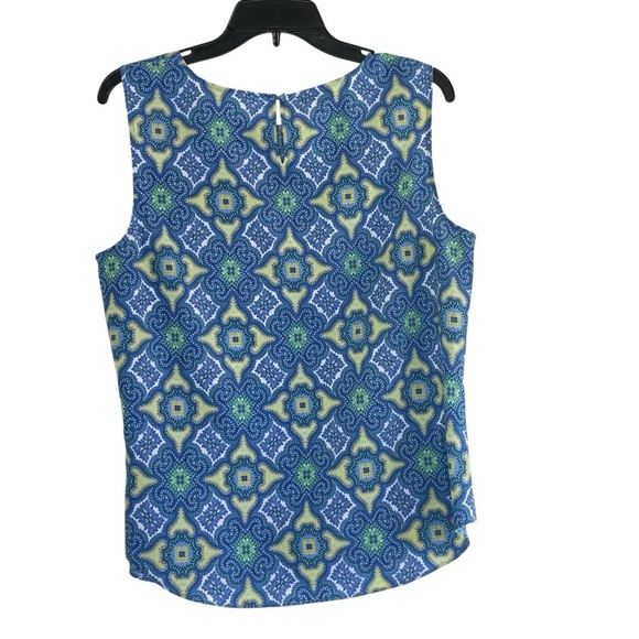 Talbots Women's Top Size 12 Sleeveless Yellow Blue Floral Lightweight Medallion - Picture 3 of 10